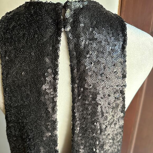 FREE PEOPLE Liquid Shine Black Sequin High Neck Cocktail mini dress Extra Small - Picture 6 of 8